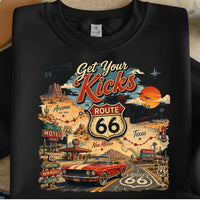 Route 66 Road Trip PNG, Get Your Kicks Mustang Tee, Arizona New Mexico Texas Highway Map, Retro Diner Graphic, Instant Download