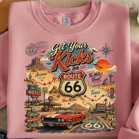 Route 66 Road Trip PNG, Get Your Kicks Mustang Tee, Arizona New Mexico Texas Highway Map, Retro Diner Graphic, Instant Download