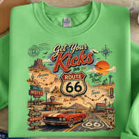 Route 66 Road Trip PNG, Get Your Kicks Mustang Tee, Arizona New Mexico Texas Highway Map, Retro Diner Graphic, Instant Download