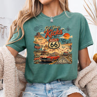 Route 66 Road Trip PNG, Get Your Kicks Mustang Tee, Arizona New Mexico Texas Highway Map, Retro Diner Graphic, Instant Download