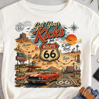Route 66 Road Trip PNG, Get Your Kicks Mustang Tee, Arizona New Mexico Texas Highway Map, Retro Diner Graphic, Instant Download