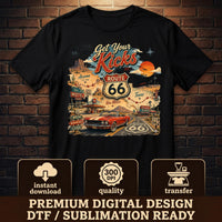 Route 66 Road Trip PNG, Get Your Kicks Mustang Tee, Arizona New Mexico Texas Highway Map, Retro Diner Graphic, Instant Download