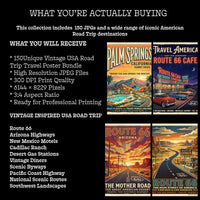 Route 66 Road Trip Travel Posters, 150 Vintage Americana Historic Highway Art Bundle