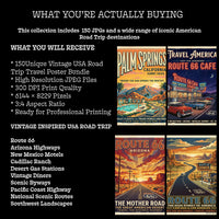 Route 66 Road Trip Travel Posters, 150 Vintage Americana Historic Highway Art Bundle