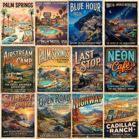 Route 66 Road Trip Travel Posters, 150 Vintage Americana Historic Highway Art Bundle