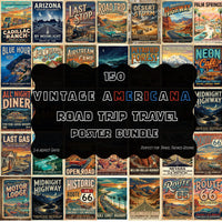 Route 66 Road Trip Travel Posters, 150 Vintage Americana Historic Highway Art Bundle