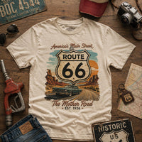 Route 66 Shirt, Vintage Main Street of America Tee, Retro Road Trip Graphic Shirt, Americana Travel T-Shirt, Classic Car Highway Gift