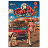 Route 66 Drive-In Restaurant Poster, Vintage Americana Wall Art, Retro Diner Print, Classic American Road Trip Decor