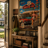 Route 66 Drive-In Restaurant Poster, Vintage Americana Wall Art, Retro Diner Print, Classic American Road Trip Decor