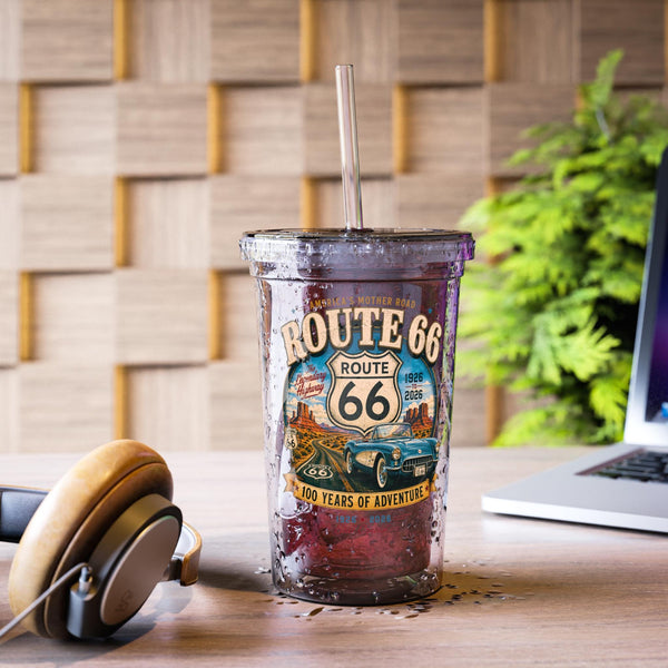 Route 66 Vintage Road Trip Acrylic Cup | Classic Car Desert Scene