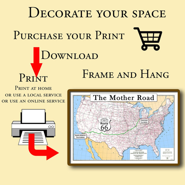 High Resolution Antique Route 66 map, large printable poster (instant download)
