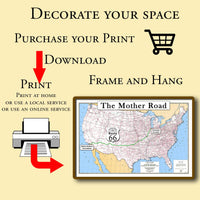 High Resolution Antique Route 66 map, large printable poster (instant download)