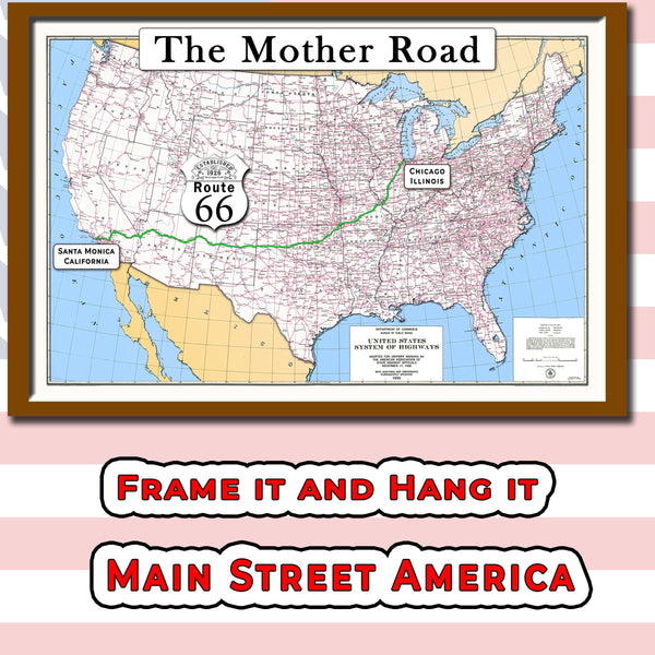 High Resolution Antique Route 66 map, large printable poster (instant download)
