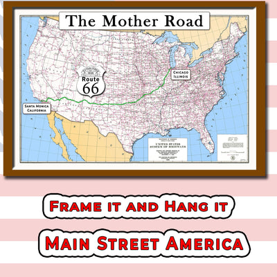 High Resolution Antique Route 66 map, large printable poster (instant download)