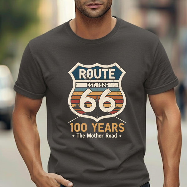 Retro Route 66 Centennial T-Shirt Classic Americana Road Trip Tee | 100th Anniversary Mother Road Rt. 66 Souvenir Shirt for Men & Women