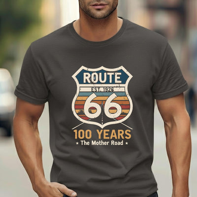 Retro Route 66 Centennial T-Shirt Classic Americana Road Trip Tee | 100th Anniversary Mother Road Rt. 66 Souvenir Shirt for Men & Women