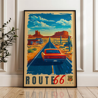 Route 66 Travel Poster: Vintage Highway Art Print
