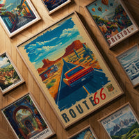 Route 66 Travel Poster: Vintage Highway Art Print