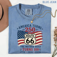 Route 66 100 Years & America 250 T-Shirt, USA 250th Anniversary Gift, Historic Route 66 Centennial Graphic Tee, Patriotic Road Trip Shirt