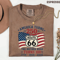 Route 66 100 Years & America 250 T-Shirt, USA 250th Anniversary Gift, Historic Route 66 Centennial Graphic Tee, Patriotic Road Trip Shirt