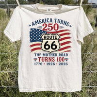 Route 66 100 Years & America 250 T-Shirt, USA 250th Anniversary Gift, Historic Route 66 Centennial Graphic Tee, Patriotic Road Trip Shirt