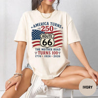 Route 66 100 Years & America 250 T-Shirt, USA 250th Anniversary Gift, Historic Route 66 Centennial Graphic Tee, Patriotic Road Trip Shirt