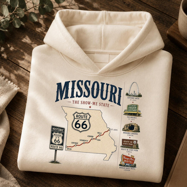 Vintage Missouri Route 66 Graphic Tee, Show-Me State Retro Road Trip Shirt (Digital Download)