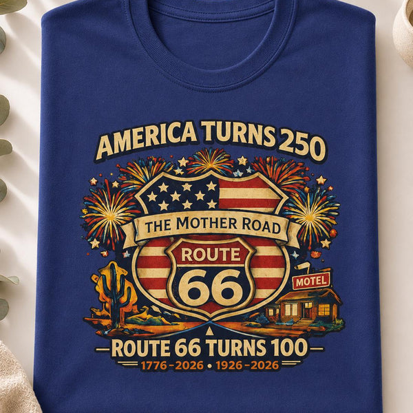 Route 66 100 Years Shirt, America 250 Shirt 2026, USA 250th Anniversary Tee, Historic Route 66 Centennial Shirt, Patriotic Road Trip Shirt