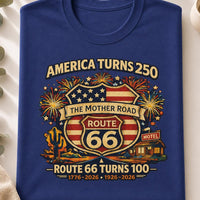 Route 66 100 Years Shirt, America 250 Shirt 2026, USA 250th Anniversary Tee, Historic Route 66 Centennial Shirt, Patriotic Road Trip Shirt