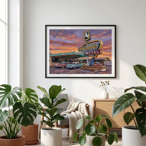 Palomino Motel Classic Americana Painting - Route 66 -Art Print - Digital Wall Art