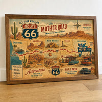 Route 66 The Mother Road Map Print, Vintage Americana Highway Poster, Southwest Desert Travel Wall Art, Retro Gas Station Road Trip Decor
