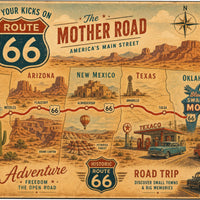 Route 66 The Mother Road Map Print, Vintage Americana Highway Poster, Southwest Desert Travel Wall Art, Retro Gas Station Road Trip Decor