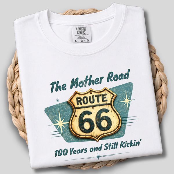 Route 66 Shirt | 100 Years Anniversary Cotton Tee | Classic Mother Road Crewneck Travel Souvenir