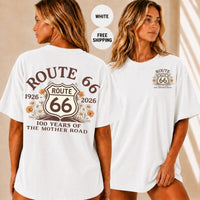Route 66 Centennial T-Shirt, 100 Years Mother Road Shirt, Vintage Americana Road Trip Tee, Boho Wildflower Fan Gift