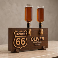 Personalized Route 66 Home Bar, Custom Whiskey Dispenser, Biker Gift for Him, Wooden Bar Decor, Garage Bar Gift