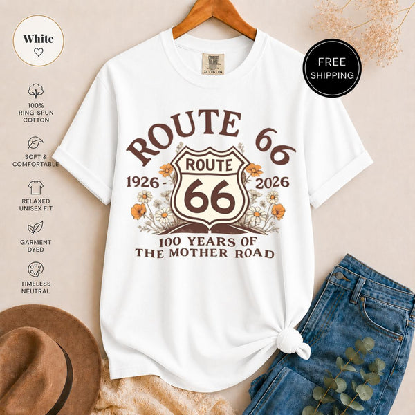 Route 66 T-Shirt, 100 Year Anniversary Vintage Floral Graphic