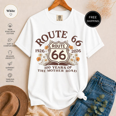 Route 66 T-Shirt, 100 Year Anniversary Vintage Floral Graphic