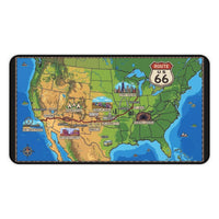 Route 66 USA Map Desk Mat | Vintage Road Trip Map Mouse Pad | Retro Pixel 8-Bit Design