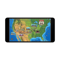 Route 66 USA Map Desk Mat | Vintage Road Trip Map Mouse Pad | Retro Pixel 8-Bit Design