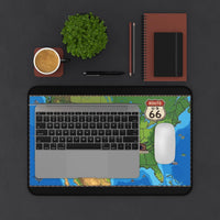 Route 66 USA Map Desk Mat | Vintage Road Trip Map Mouse Pad | Retro Pixel 8-Bit Design