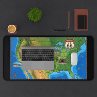 Route 66 USA Map Desk Mat | Vintage Road Trip Map Mouse Pad | Retro Pixel 8-Bit Design