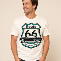 Route 66 T-Shirt PNG | Vintage Car Mother Road Chest Design (Digital Download)