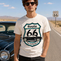 Route 66 T-Shirt PNG | Vintage Car Mother Road Chest Design (Digital Download)