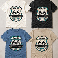 Route 66 T-Shirt PNG | Vintage Car Mother Road Chest Design (Digital Download)
