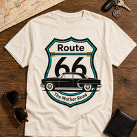Route 66 T-Shirt PNG | Vintage Car Mother Road Chest Design (Digital Download)