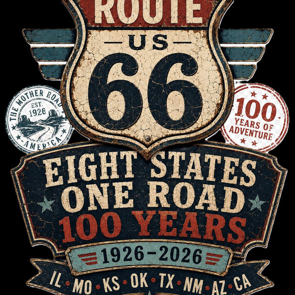 Route 66 Eight States Shirt, Centennial, 1926 2026 Mother Road