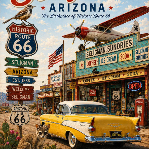 Seligman Arizona Route 66 Poster | Historic Route 66 Wall Art | Vintage Americana Travel Print | Digital Download | Mother Road Decor
