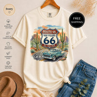 Route 66 T-Shirt - Historic 100 Years Classic Car Desert Tee - Vintage Road Trip Americana Nostalgia Shirt - Traveler Gift