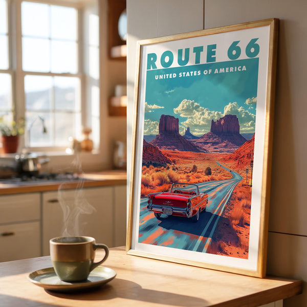 Route 66 Americana poster print, vintage travel gift, American landscape
