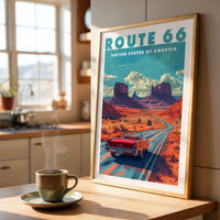 Route 66 Americana poster print, vintage travel gift, American landscape